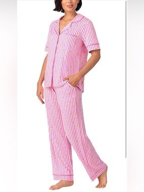 Room Service Pajama Set 2 Piece Pink Stripe Lemon XS NWT